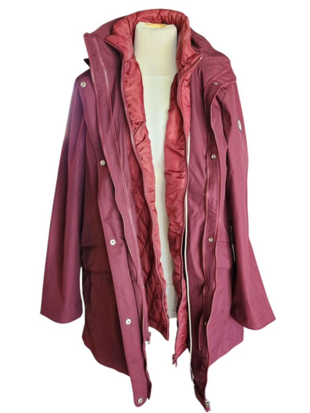 Lands' End XL Maroon 3-in-1 Winter Jacket & Quilted Vest Hooded Coat Women's - Picture 7 of 16